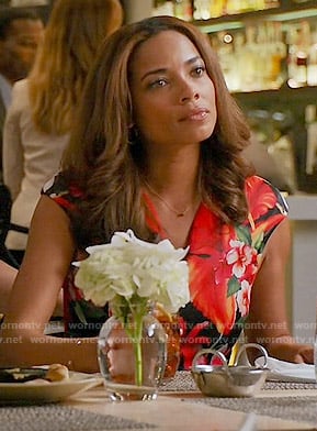 April's red floral v-neck dress on Mistresses