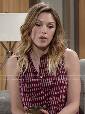 Chloe’s burgundy printed sleeveless shirt on The Young and the Restless