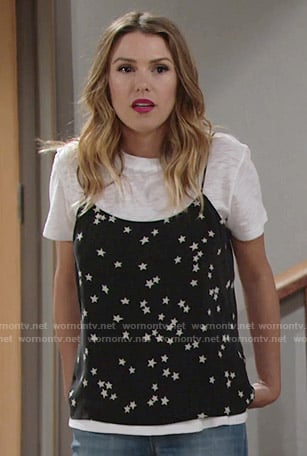 Chloe's black and white star print camisole on The Young and the Restless