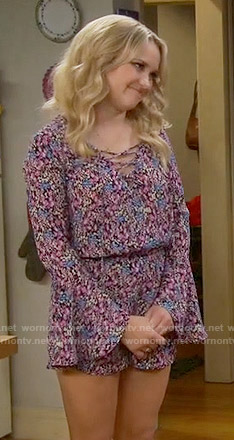 Gabi's purple floral lace-up romper on Young and Hungry