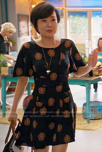 Karen's black medallion print dress on Mistresses