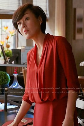 Karen's red blouson dress on Mistresses