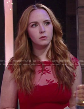 Mariah's red lace panel dress on The Young and the Restless