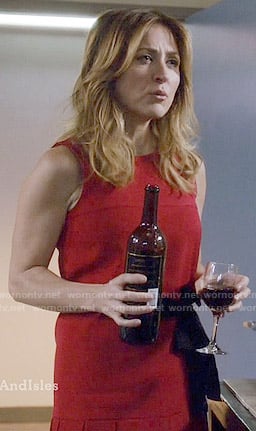 Maura's red drop waist pleated dress on Rizzoli and Isles