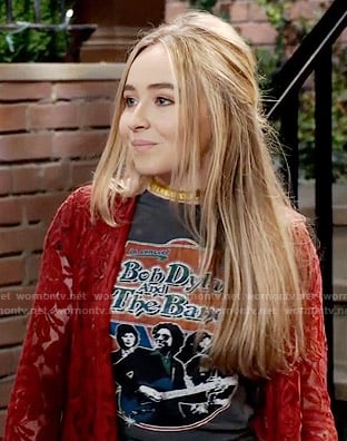 Maya's Bob Dylan and the Band t-shirt and red lace  coat on Girl Meets World