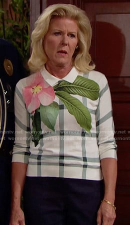 Pam's checked and floral sweater on The Bold and the Beautiful