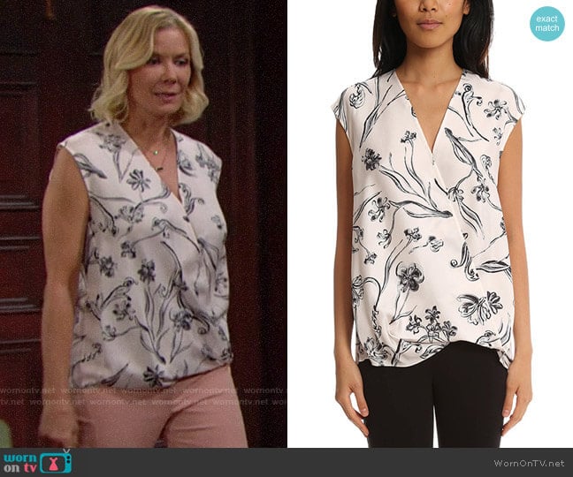 3.1 Phillip Lim Floral Print Soft Draped Sleeveless Blouse worn by Brooke Logan (Katherine Kelly Lang) on The Bold and the Beautiful