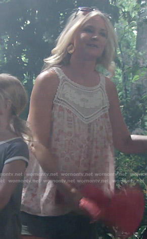 Sharon’s crochet panel camping top on The Young and the Restless