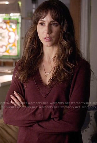 Spencer’s burgundy v-neck sweater on Pretty Little Liars