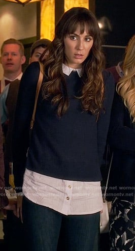 Spencer's navy layered shirt and sweater on Pretty Little Liars