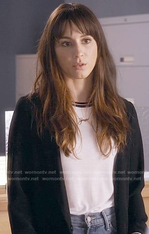 Spencer's white t-shirt with black trim on Pretty Little Liars