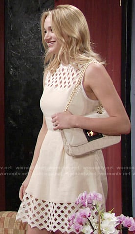 Summer’s beige lattice panel dress on The Young and the Restless