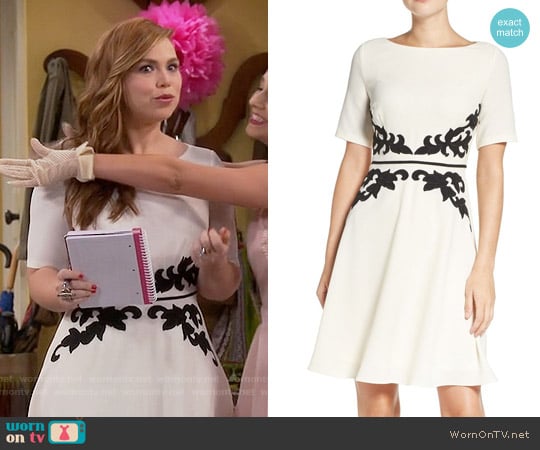 Adrianna Papell Appliqué Waist Crepe Fit & Flare Dress worn by Kristin Baxter (Amanda Fuller) on Last Man Standing