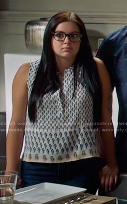 Alex's white and blue printed sleeveless top on Modern Family