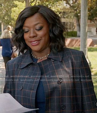 Annalise’s black windowpane checked coat on How to Get Away with Murder