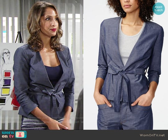 Armani Exchange Chambray Tie Waist Blazer worn by Lily Winters (Christel Khalil) on The Young and the Restless