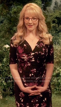 Bernadette's black and purple floral dress on The Big Bang Theory