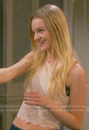 Claire’s beige lace crop top on Days of our Lives