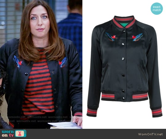 Coach Embroidered Landscape Bomber Jacket worn by Gina Linetti (Chelsea Peretti) on Brooklyn Nine-Nine