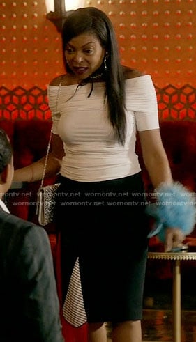 Cookie’s white off-shoulder top and crystal choker on Empire