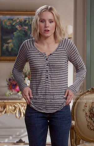 Eleanor's striped henley tee on The Good Place
