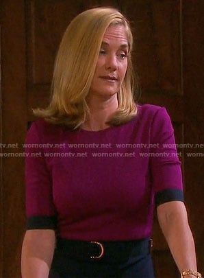 Eve’s magenta and navy belted dress on Days of our Lives