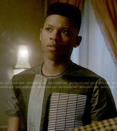 Hakeem's leather tee with striped panel on Empire