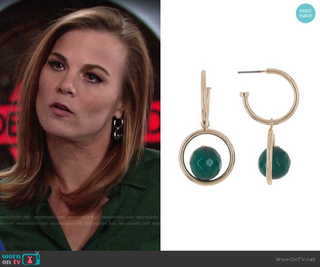 Halogen Semiprecious Stone Double Drop Hoop Earrings worn by Phyllis Newman (Gina Tognoni) on The Young and the Restless