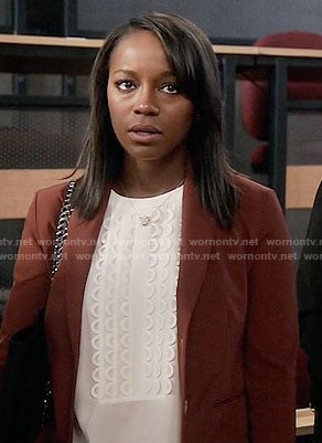 Michaela’s white scalloped detail top on How to Get Away with Murder