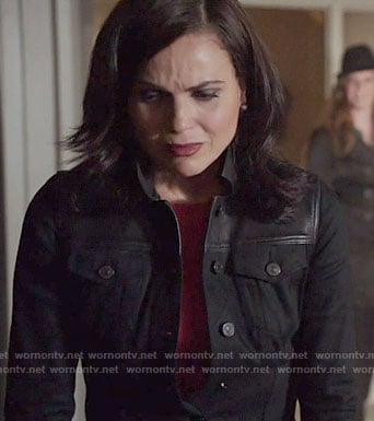 Regina’s black denim jacket with leather panel on Once Upon a Time