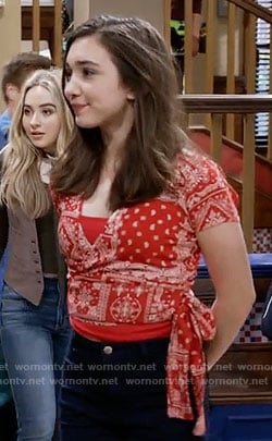 Riley's red printed wrap top on Girl Meets World