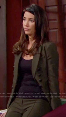 Steffy’s green double breasted pant suit on The Bold and the Beautiful