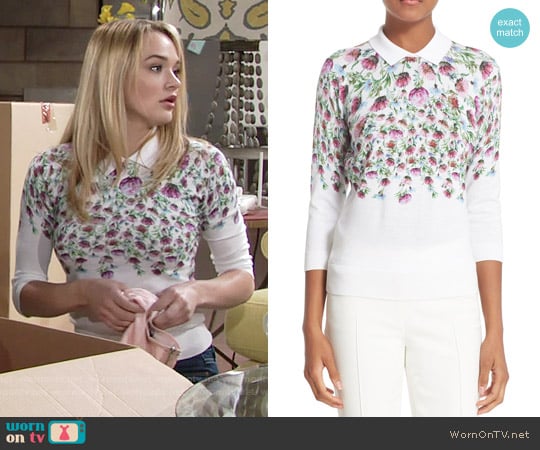 Ted Baker 'Karn' Thistle Print Cotton Sweater worn by Summer Newman (Hunter King) on The Young and the Restless