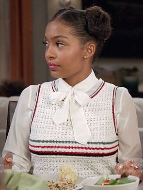 Zoey’s striped crochet top and white blouse on Black-ish