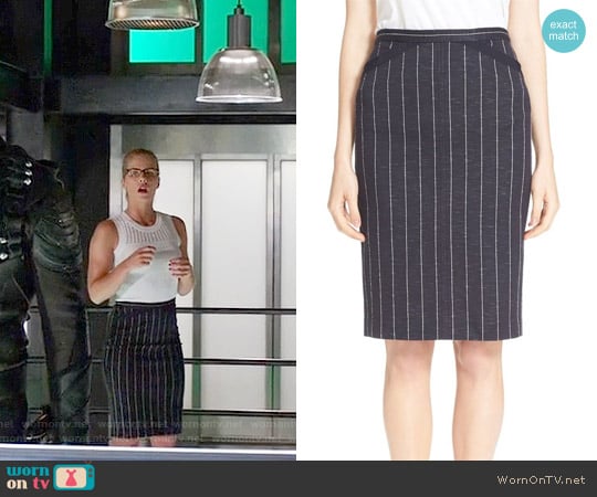 ATM Anthony Thomas Melillo Striped Pencil Skirt worn by Felicity Smoak (Emily Bett Rickards) on Arrow