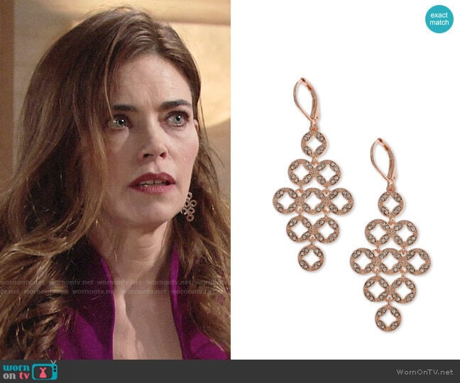 Anne Klein Pave Chandelier Earrings worn by Victoria Newman (Amelia Heinle) on The Young & the Restless