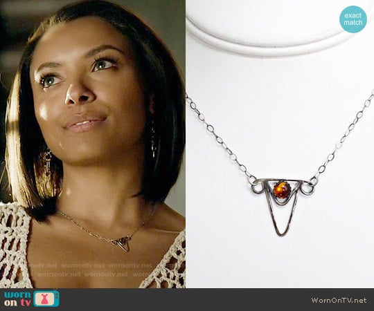 CleverKimsCurios Amber Sterling Silver Triangle Necklace worn by Bonnie Bennett (Kat Graham) on The Vampire Diaries