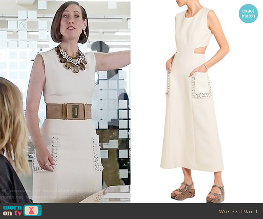 Fendi Cutout leather-paneled wool and silk-blend gazar midi dress worn by Diana Trout (Miriam Shor) on Younger