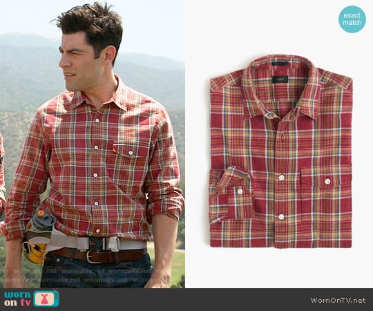 J. Crew Heathered Slub Cotton Shirt in Red Plaid worn by Schmidt (Max Greenfield) on New Girl