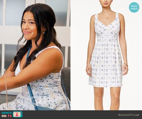 Maison Jules Anchor-Print Fit & Flare Dress worn by Jane Villanueva (Gina Rodriguez) on Jane the Virgin