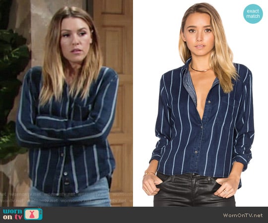 Rails 'Dana' Shirt in Midnight Tribeca Stripe worn by Chloe Mitchell (Elizabeth Hendrickson) on The Young and the Restless