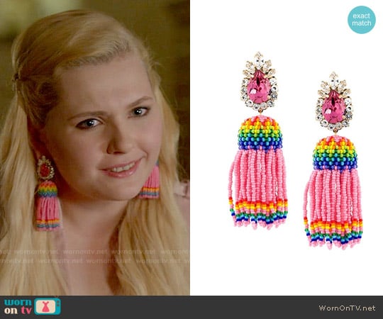 Shourouk Totem Bead Tassel Earrings worn by Chanel #5 (Abigail Breslin) on Scream Queens