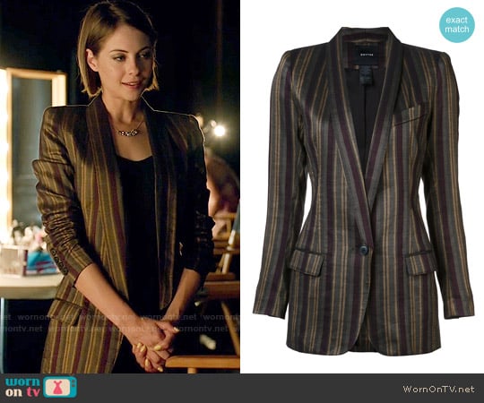 Smythe Shawl Stripe Blazer worn by Thea Queen (Willa Holland) on Arrow