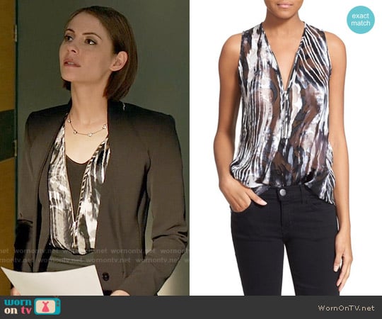 The Kooples Front Zip Burnout Zebra Top worn by Thea Queen (Willa Holland) on Arrow