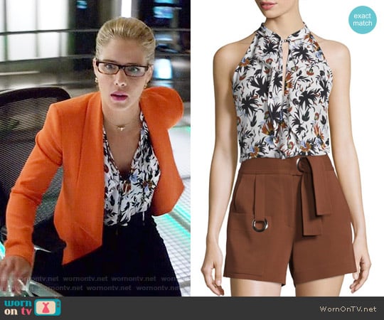 ALC Steele Passi Flora Silk Top worn by Felicity Smoak (Emily Bett Rickards) on Arrow