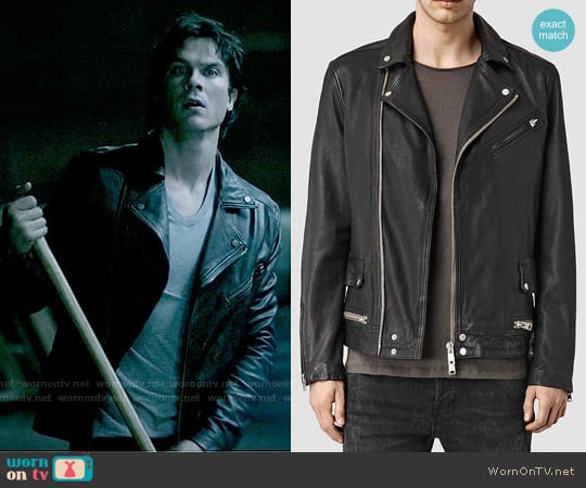 All Saints Clay Leather Biker Jacket worn by Damon Salvatore (Ian Somerhalder) on The Vampire Diaries