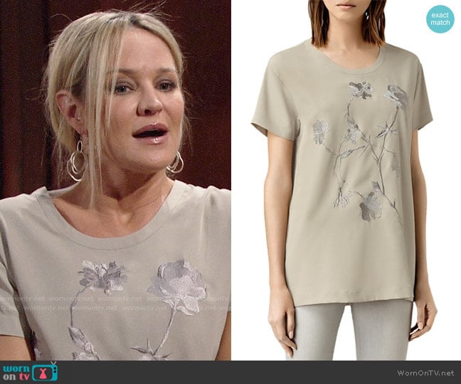 All Saints Nathalia Embroidered Tee worn by Sharon Newman (Sharon Case) on The Young and the Restless