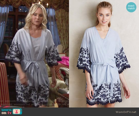 Anthropologie Anastasia Embroidered Robe worn by Sharon Newman (Sharon Case) on The Young and the Restless