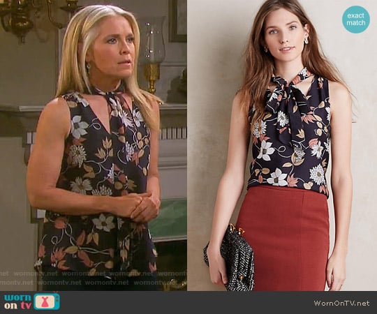 Anthropologie Petalsilk Tie-Neck Shell worn by Jennifer Horton (Melissa Reeves) on Days of our Lives