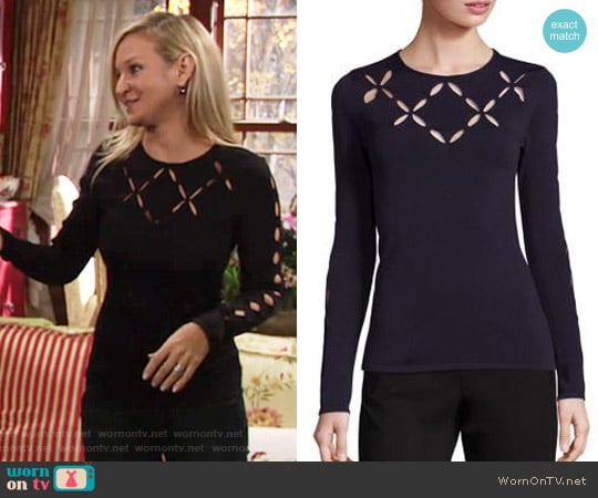 Bailey 44 'Mergers' Cross Cut Top in Navy worn by Sharon Newman (Sharon Case) on The Young and the Restless